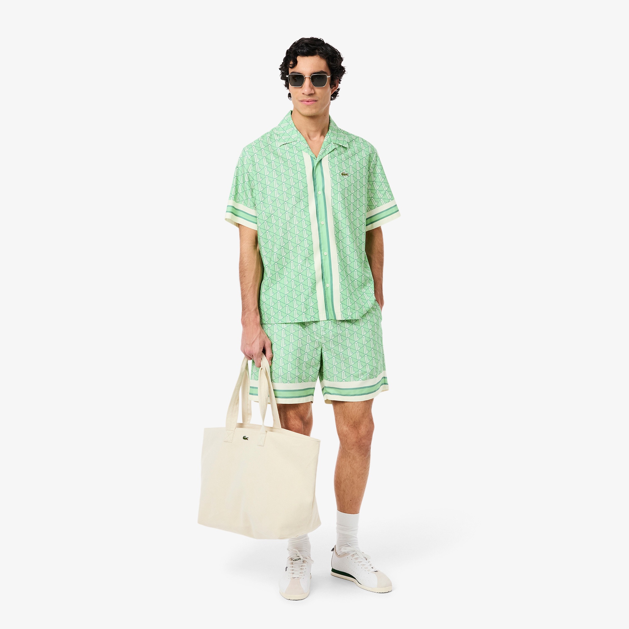 Lacoste Lightweight Monogram Print Erkek Yeşil Şort