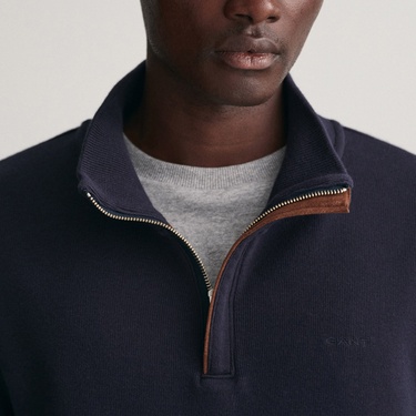  GANT Erkek Lacivert Regular Fit Yarım Fermuarlı Sweatshirt