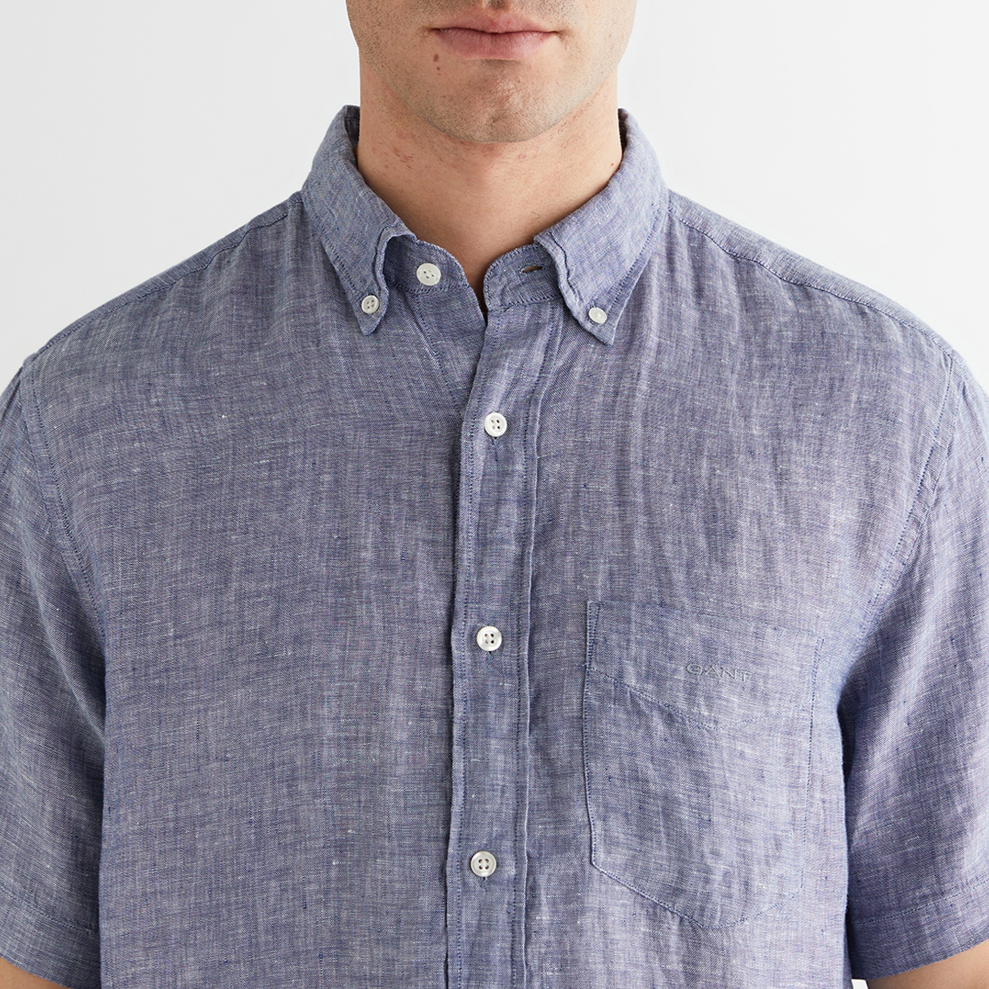 GANT Erkek Mavi Regular Fit Klasik Yaka Keten Gömlek