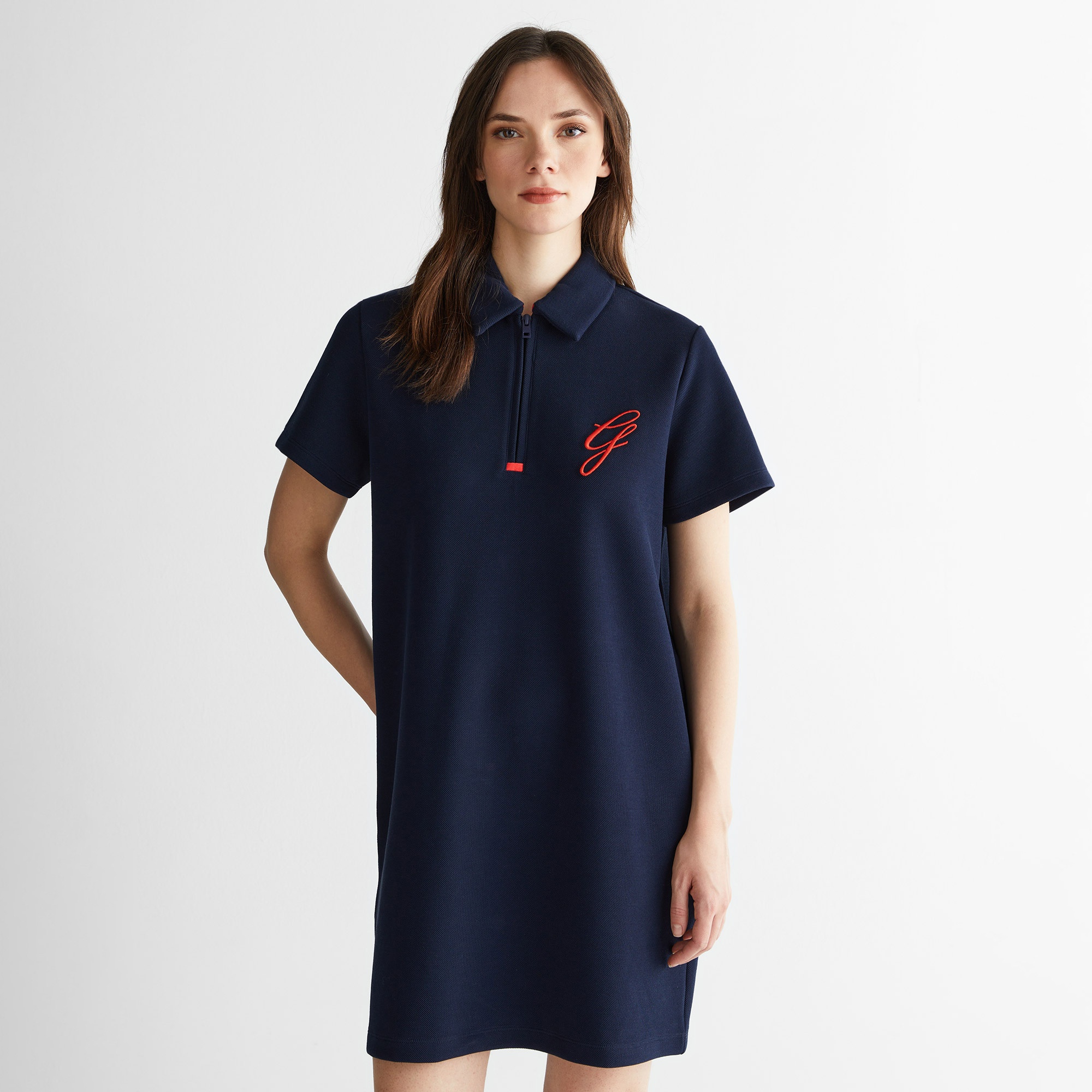 GANT Kadın Lacivert Yarım Fermuarlı Logolu Elbise