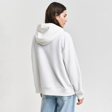  GANT Kadın Beyaz Relaxed Fit Kapüşonlu Sweatshirt