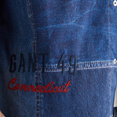  GANT Erkek Mavi Oversize Fit Gömlek Yaka Logolu Gömlek