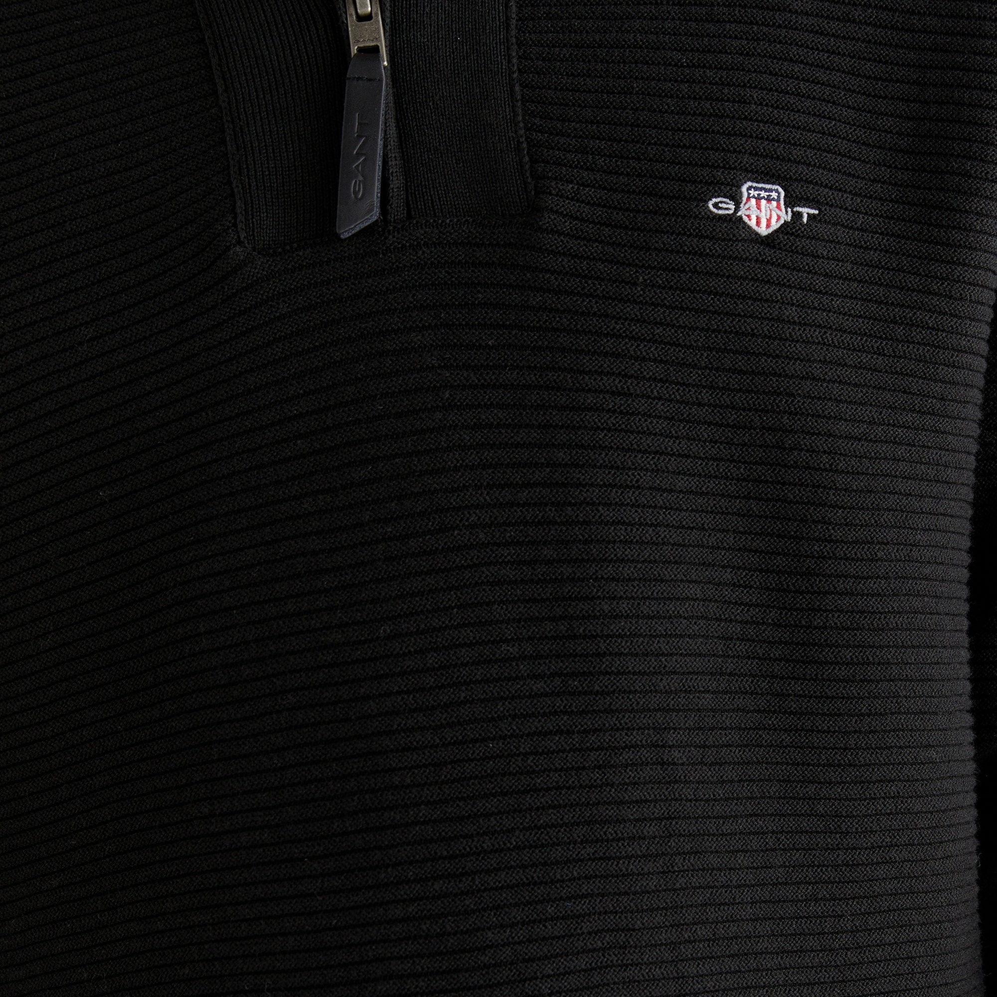 GANT Erkek Siyah Regular Fit Yarım Fermuarlı Triko