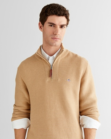  GANT Erkek Bej Regular Fit Yarım Fermuarlı Triko