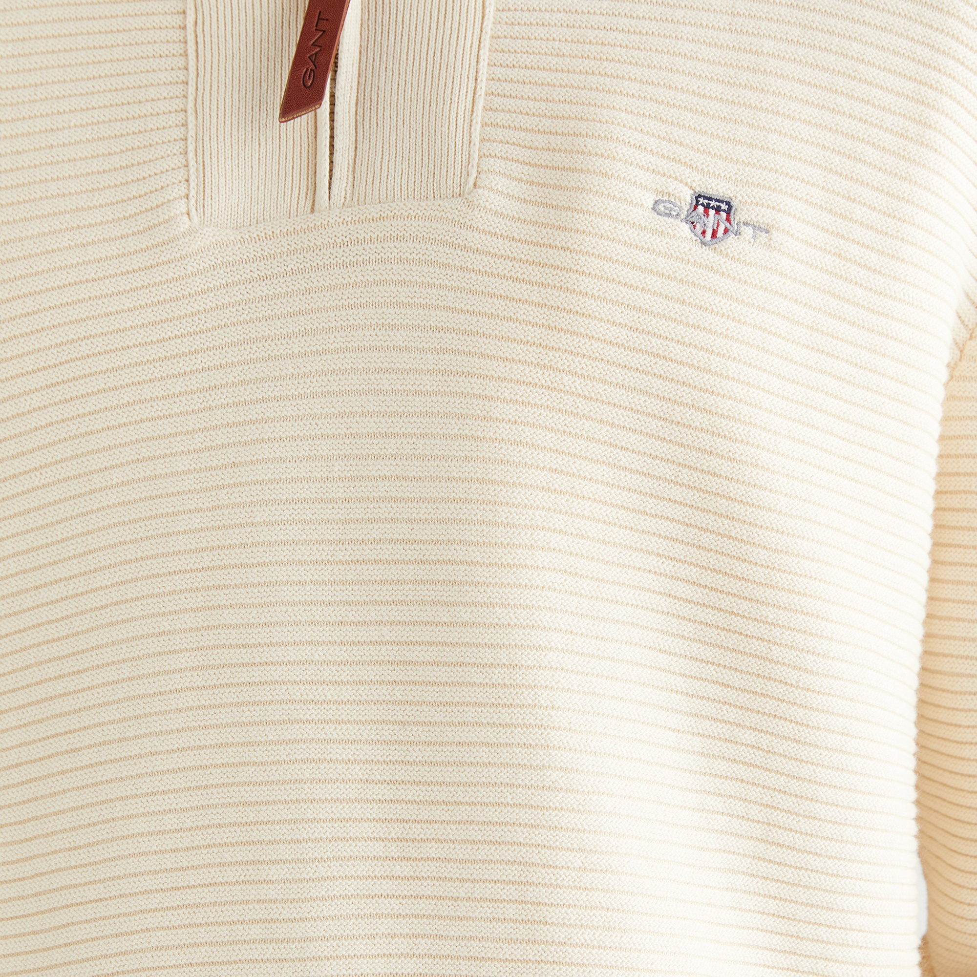 GANT Erkek Krem Regular Fit Yarım Fermuarlı Triko