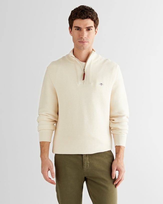  GANT Erkek Krem Regular Fit Yarım Fermuarlı Triko