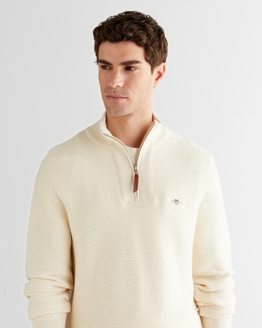  GANT Erkek Krem Regular Fit Yarım Fermuarlı Triko