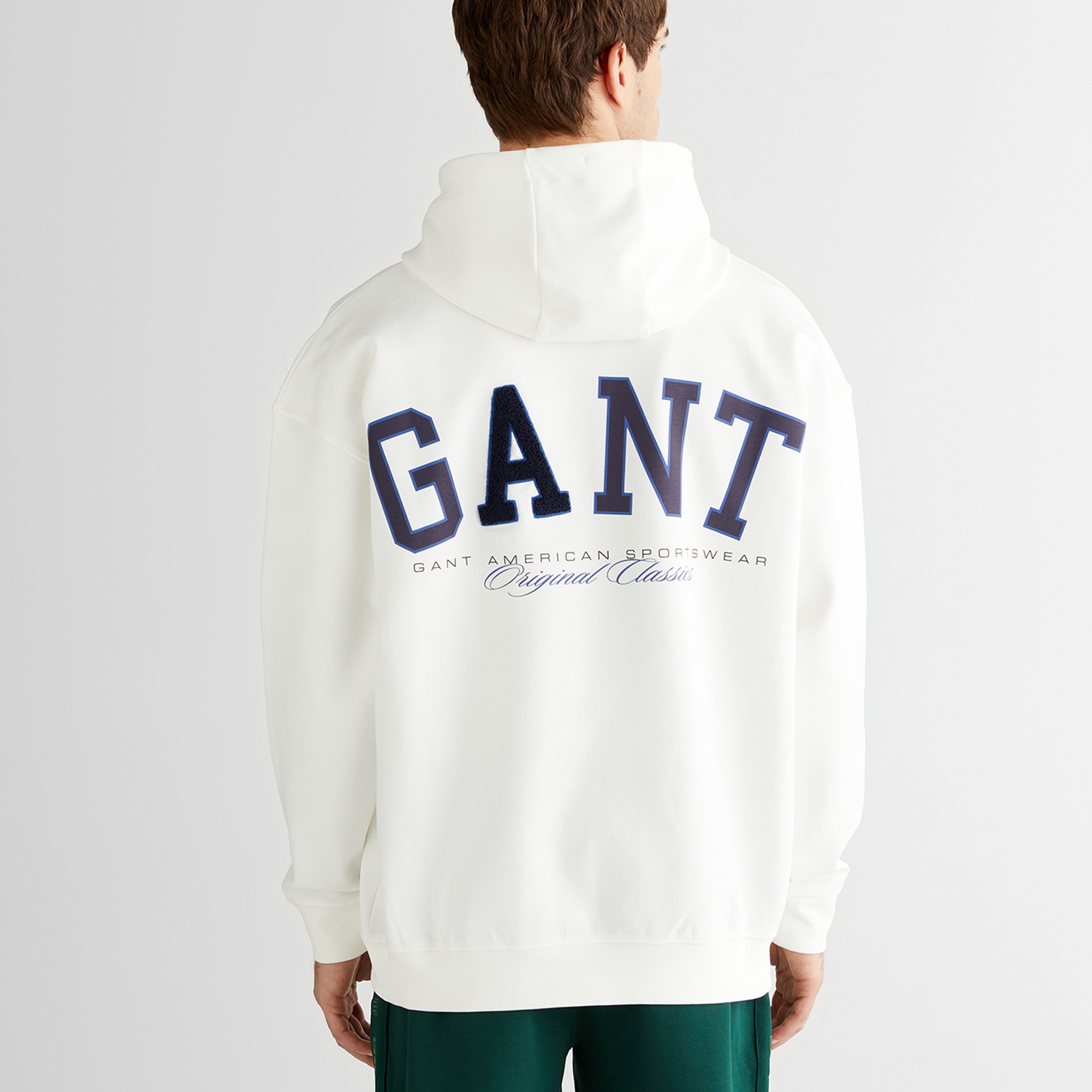 GANT Erkek Beyaz Regular Fit Kapüşonlu Sweatshirt