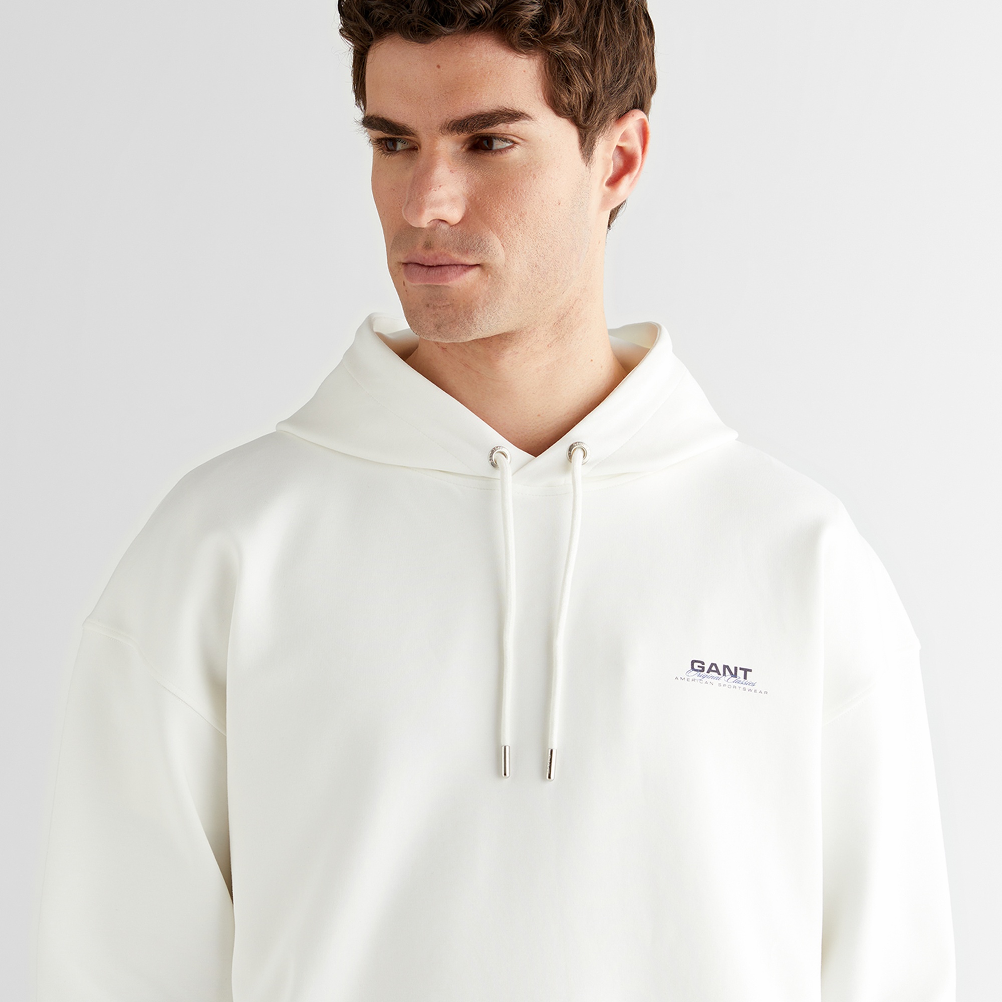 GANT Erkek Beyaz Regular Fit Kapüşonlu Sweatshirt