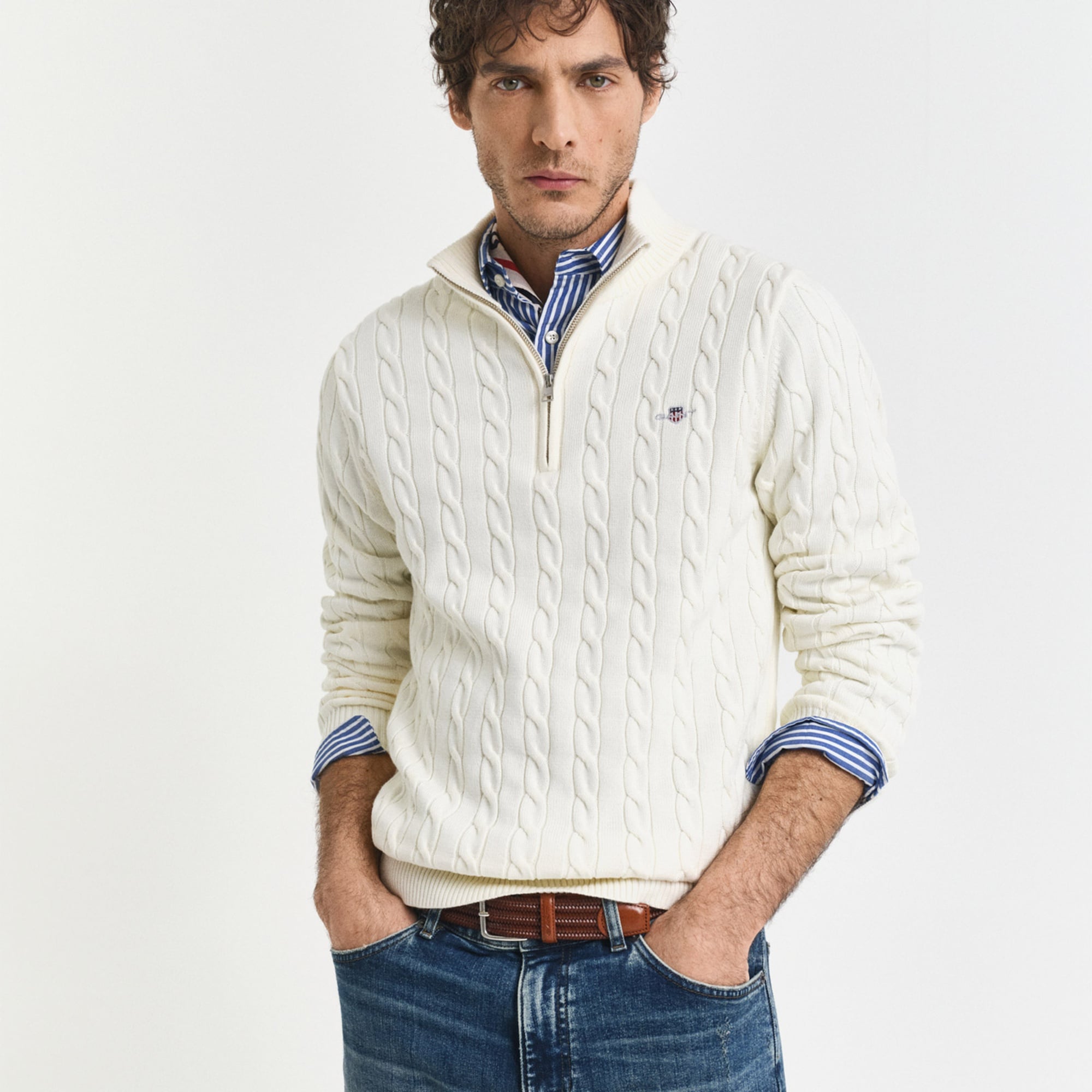 GANT Erkek Krem Regular Fit Örgü Kazak