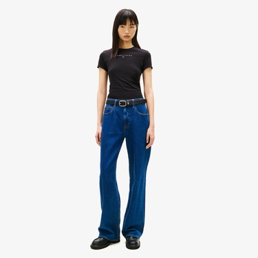  Tommy Jeans Slim Bling Linear Kadın Siyah T-Shirt