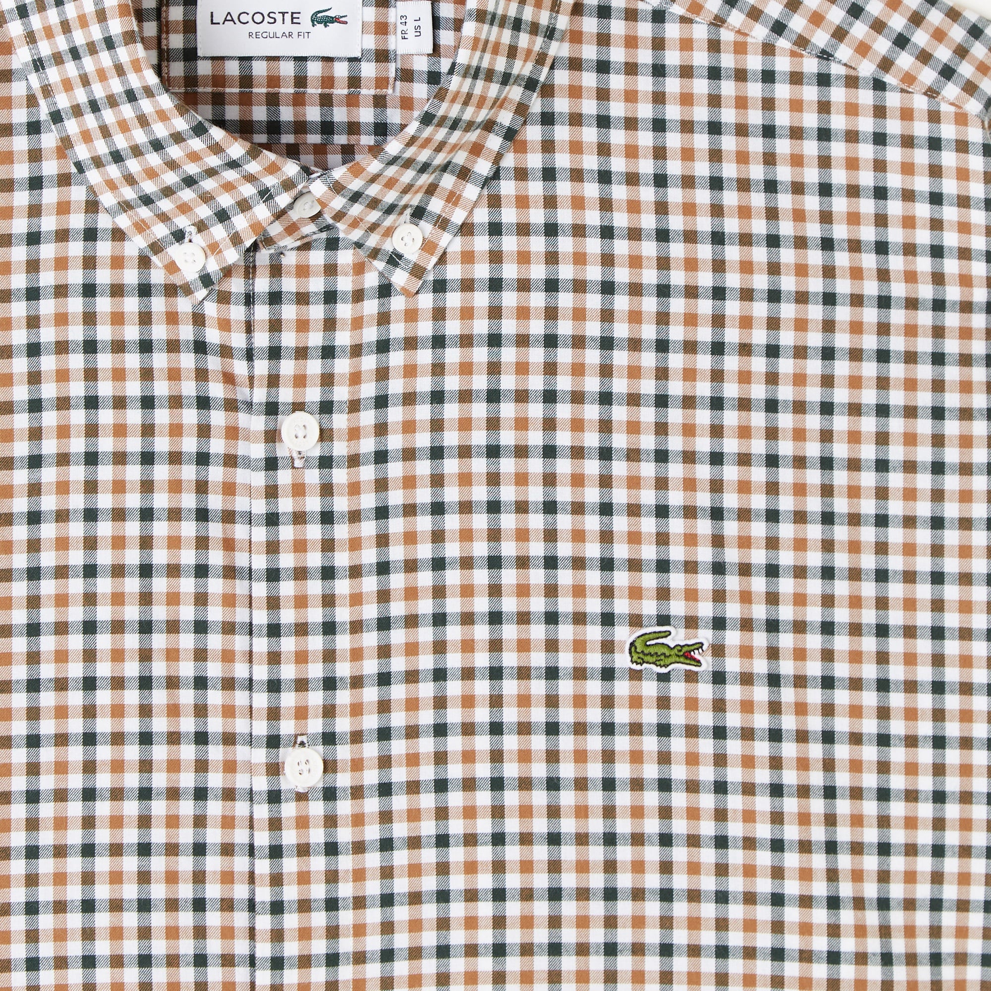 Lacoste Erkek Regular Fit Düğmeli Yaka Kareli Kahverengi Gömlek