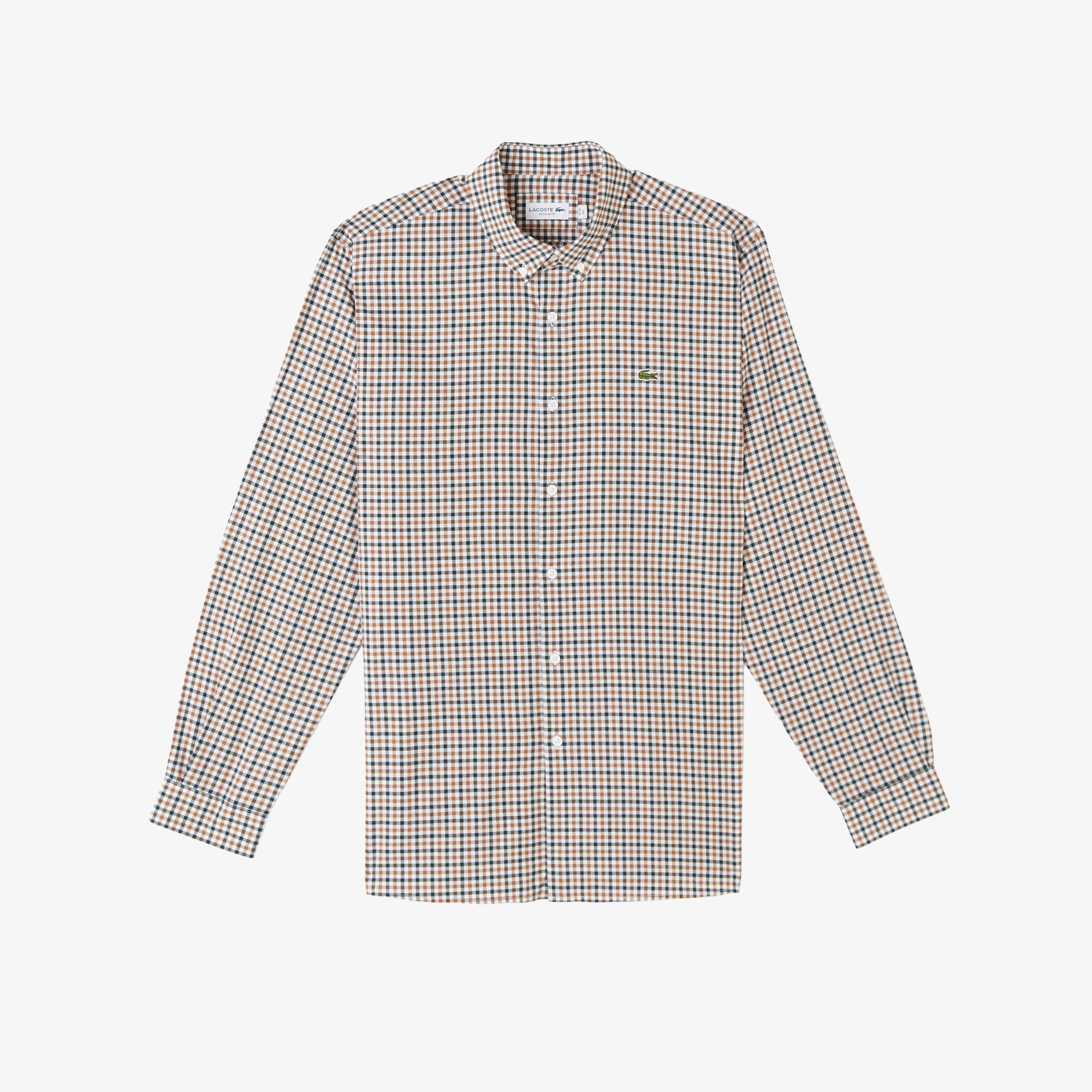 Lacoste Erkek Regular Fit Düğmeli Yaka Kareli Kahverengi Gömlek