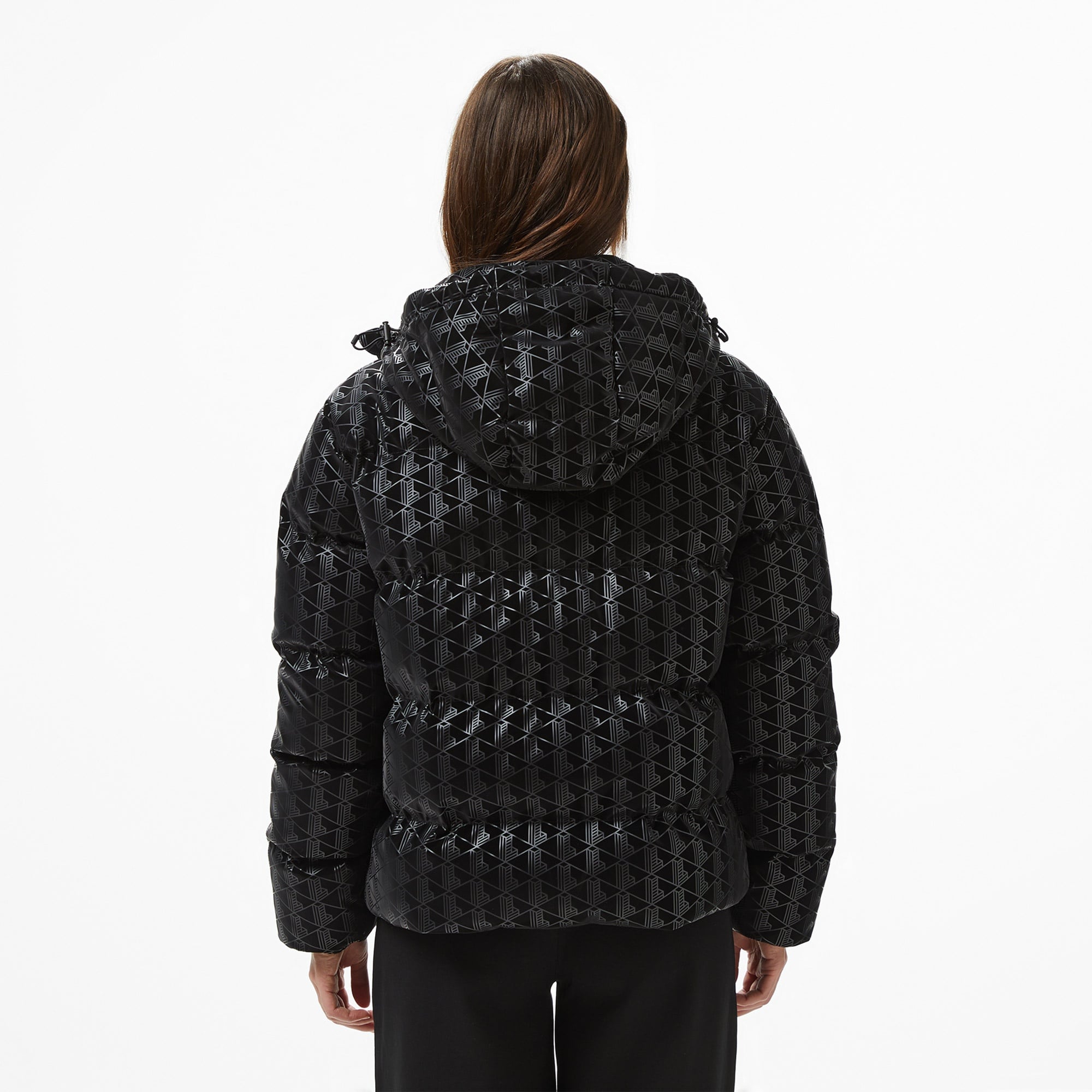 Kadın Kapüşonlu Monogram Siyah Mont