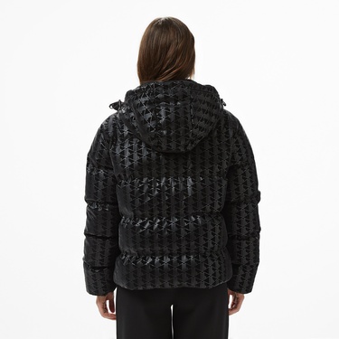  Kadın Kapüşonlu Monogram Siyah Mont