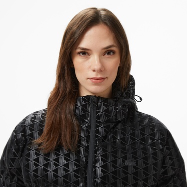  Kadın Kapüşonlu Monogram Siyah Mont