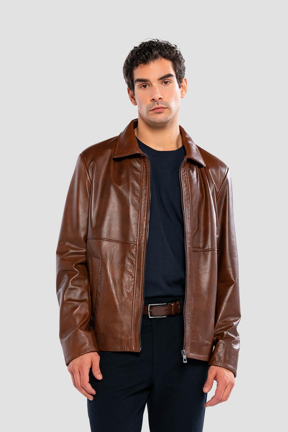  Tamer Tanca Erkek Hakiki Deri Fındık Deri Mont