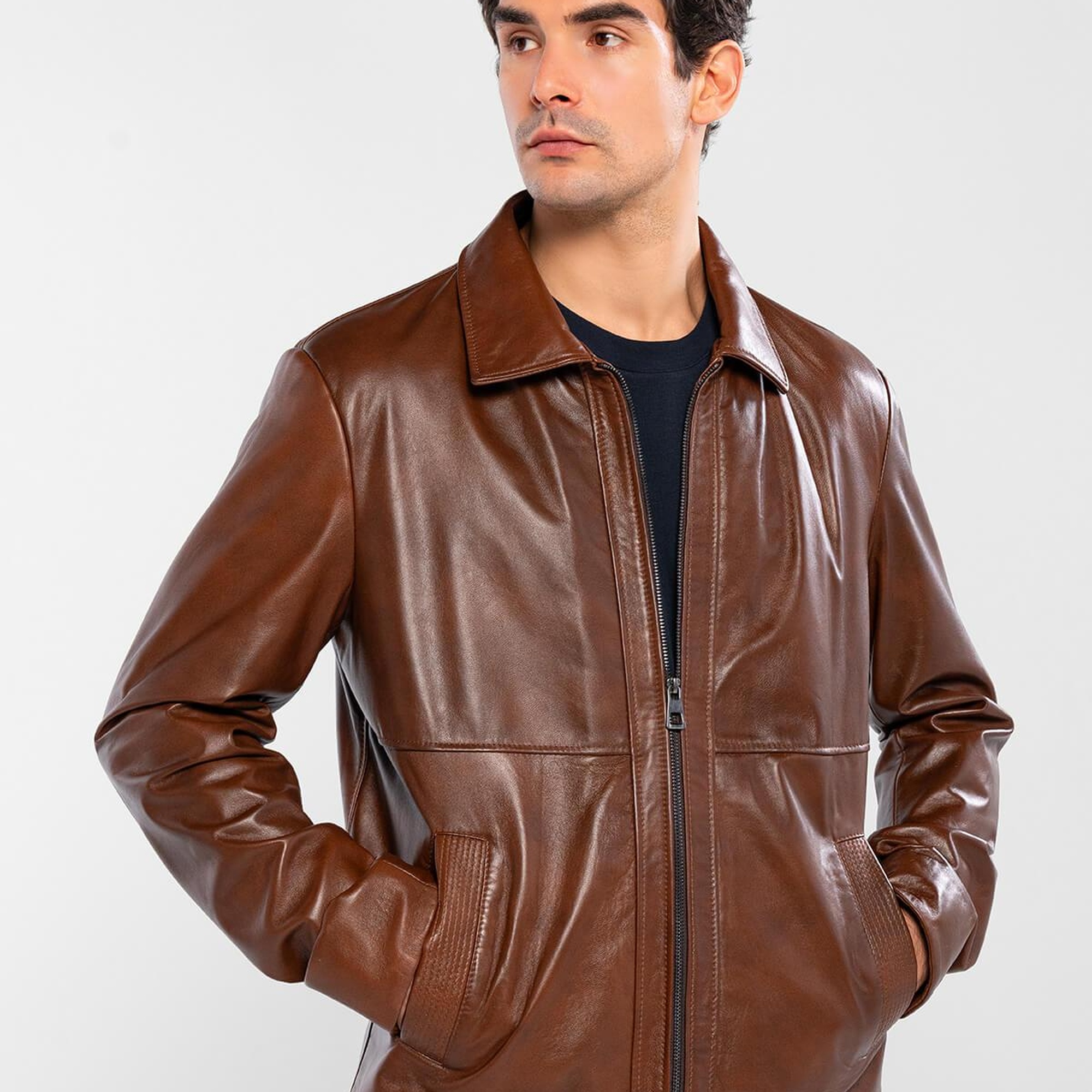 Tamer Tanca Erkek Hakiki Deri Fındık Deri Mont