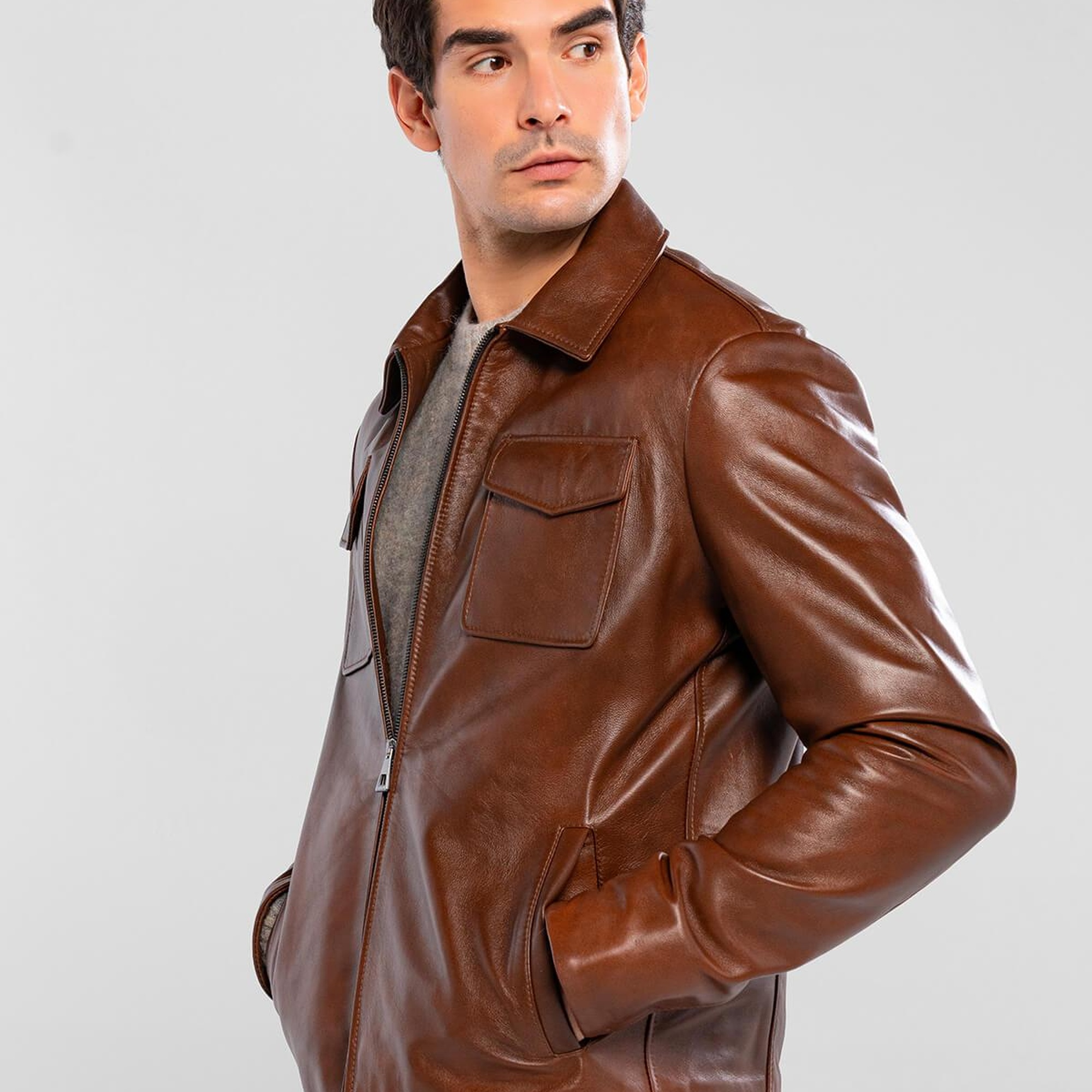 Tamer Tanca Erkek Hakiki Deri Fındık Deri Mont