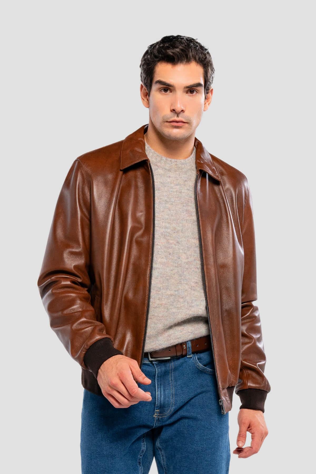  Tamer Tanca Erkek Hakiki Deri Fındık Deri Mont