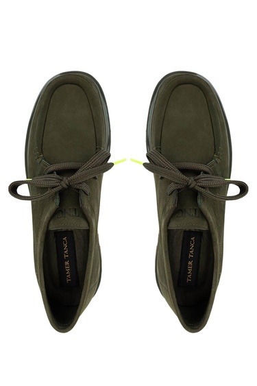  Tamer Tanca Erkek Hakiki Deri Yeşil Nubuk Loafer Ayakkabı