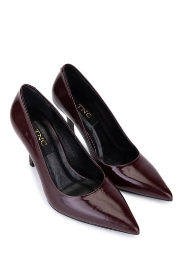  Tamer Tanca Kadın Hakiki Deri Bordo Rugan Topuklu Ayakkabı