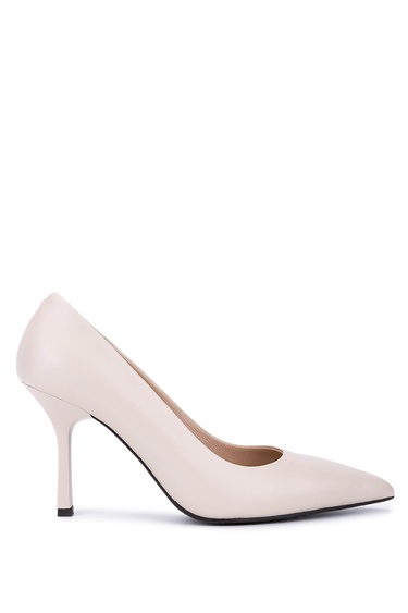  Tamer Tanca Kadın Hakiki Deri Bej Topuklu Ayakkabı