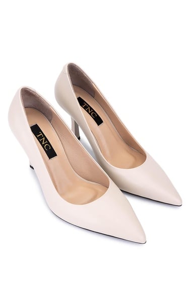  Tamer Tanca Kadın Hakiki Deri Bej Topuklu Ayakkabı