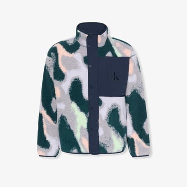  Calvin Klein Jacquard 5 Sherpa  Erkek Mavi Sweatshirt