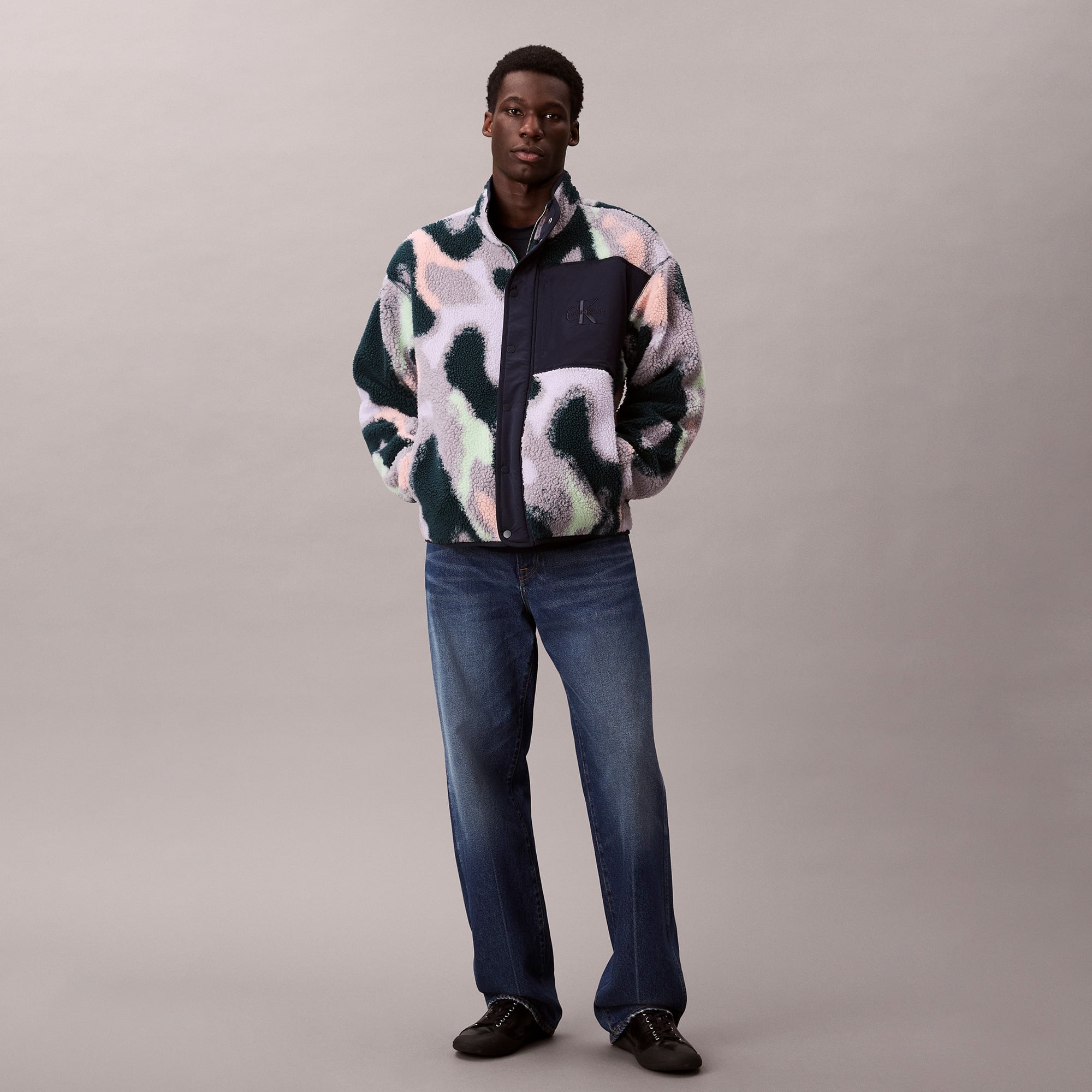 Calvin Klein Jacquard 5 Sherpa  Erkek Mavi Sweatshirt