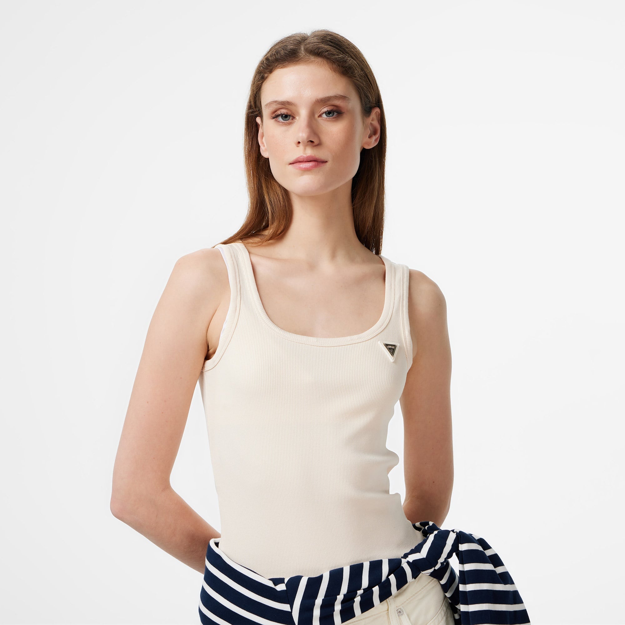 Guess Colette Rib Tank  Kadın Krem T-Shirt