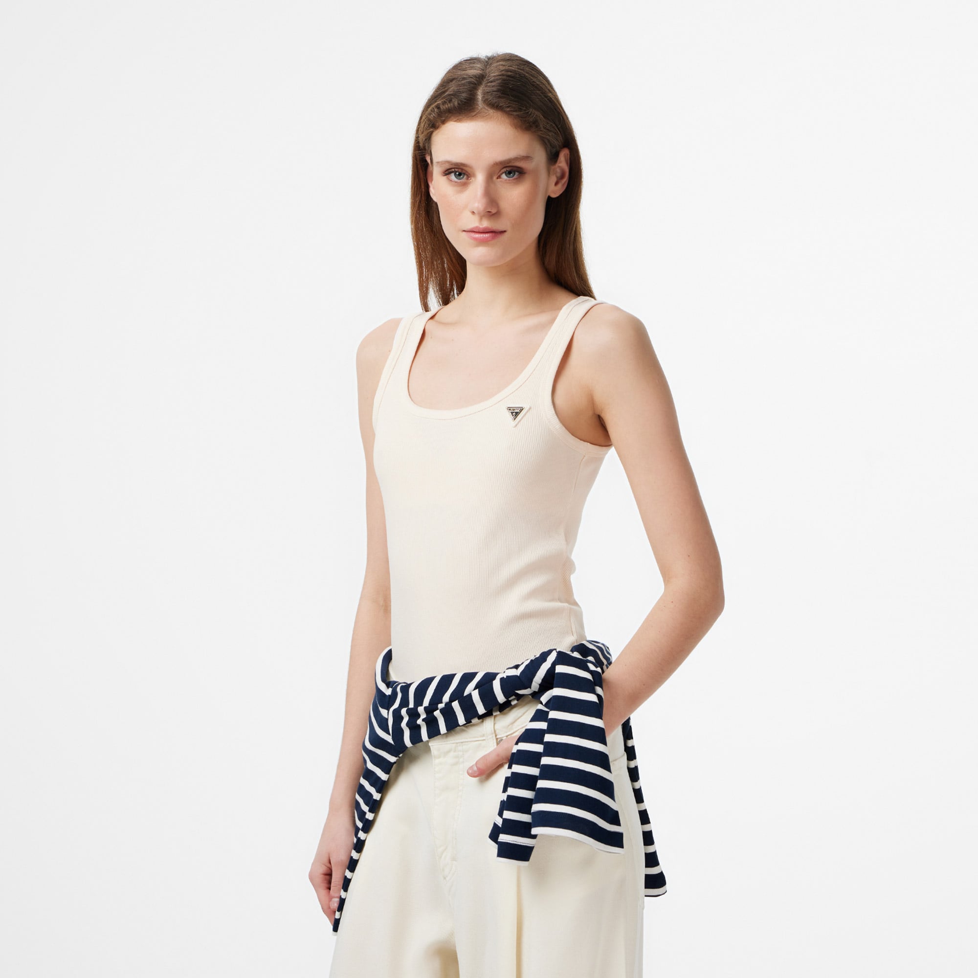  Guess Colette Rib Tank  Kadın Krem T-Shirt