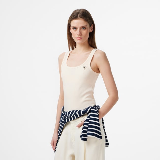  Guess Colette Rib Tank  Kadın Krem T-Shirt