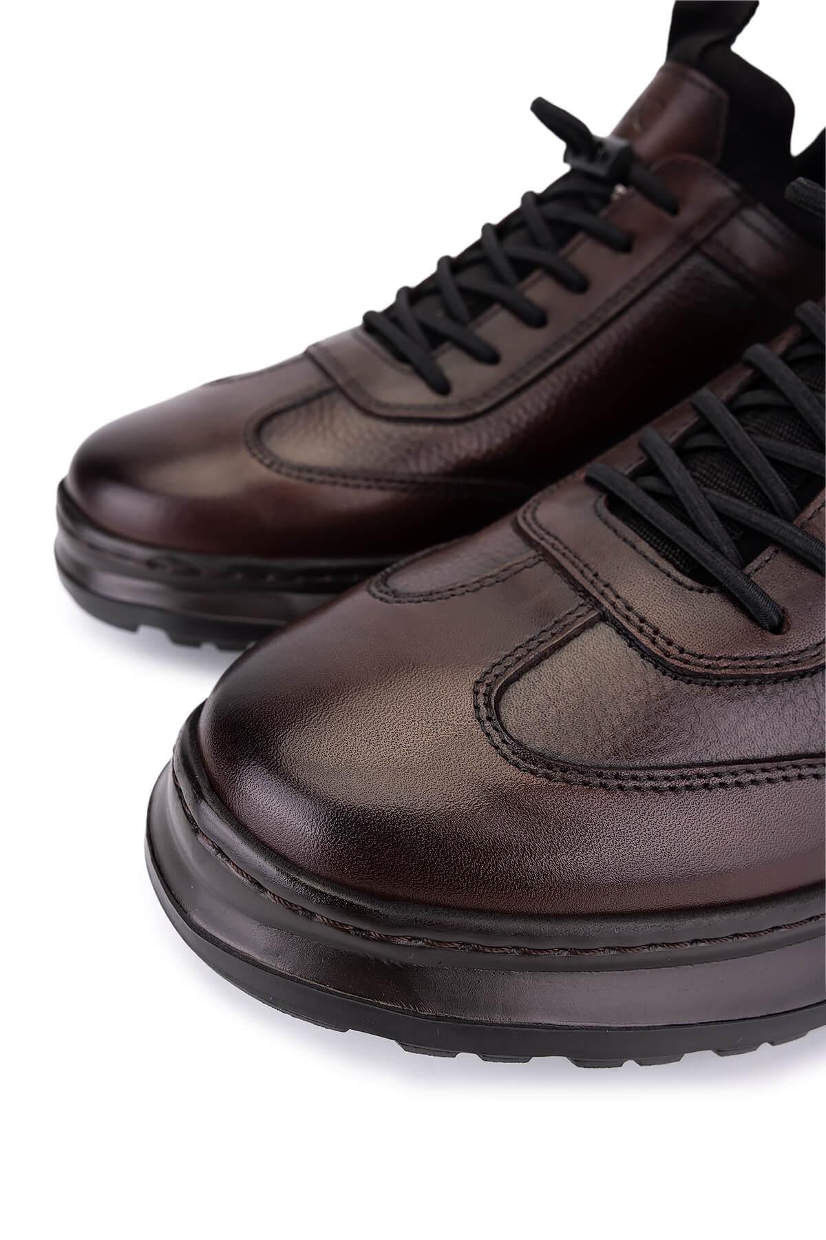Tamer Tanca Tamer Tanca Erkek Hakiki Deri Kahverengi Casual Ayakkabı Sneaker | FashFed Kahverengi - 3. görsel