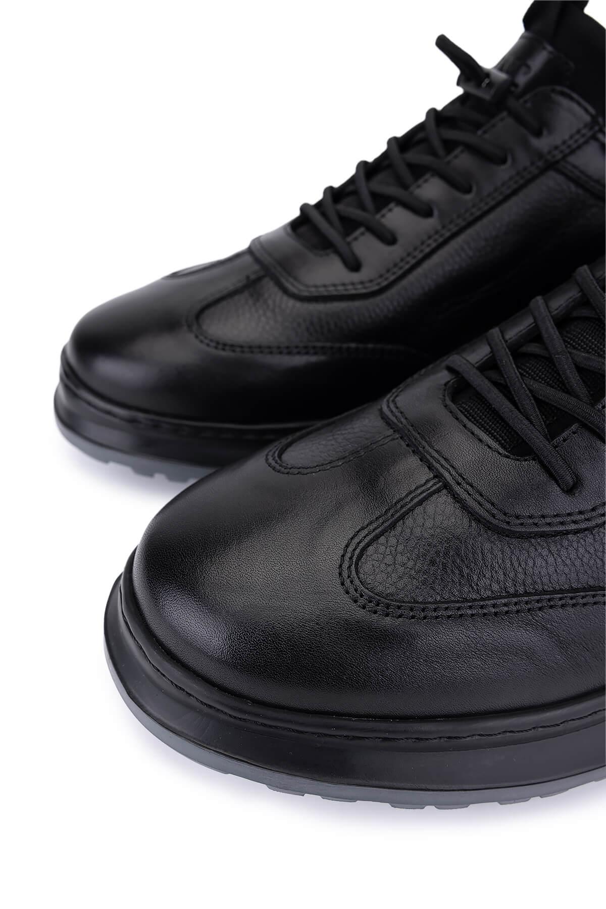 Tamer Tanca Tamer Tanca Erkek Hakiki Deri Siyah Casual Ayakkabı Sneaker | FashFed Siyah - 3. görsel