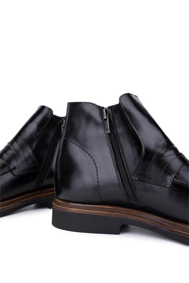  Tamer Tanca Erkek Hakiki Deri Siyah Klasik Bot