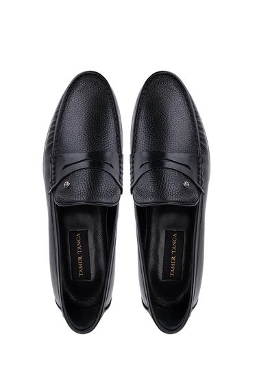  Tamer Tanca Erkek Hakiki Deri Siyah Floter Loafer Ayakkabı