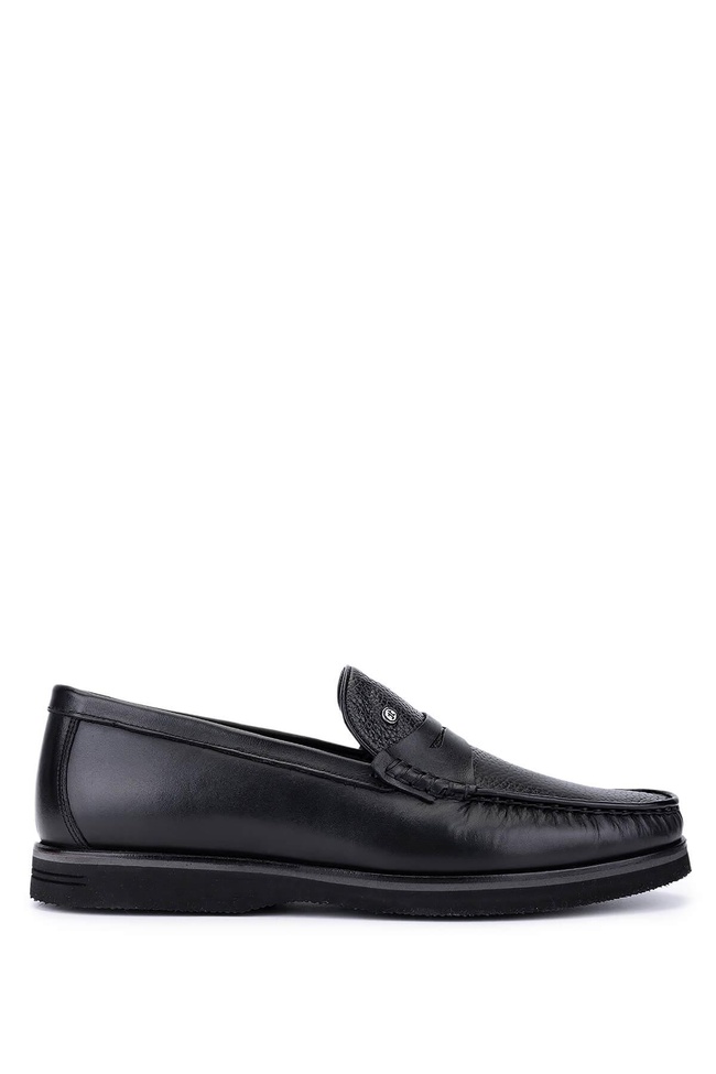  Tamer Tanca Erkek Hakiki Deri Siyah Floter Loafer Ayakkabı