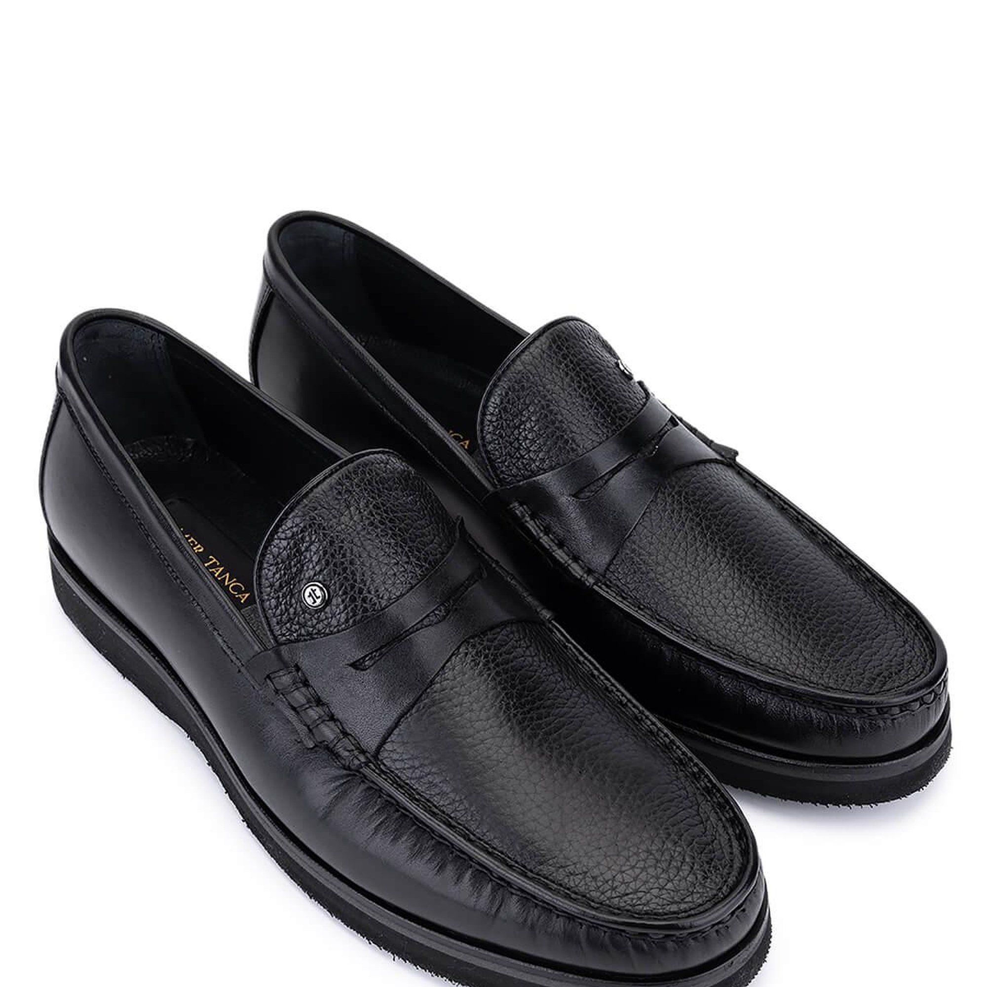 Tamer Tanca Erkek Hakiki Deri Siyah Floter Loafer Ayakkabı