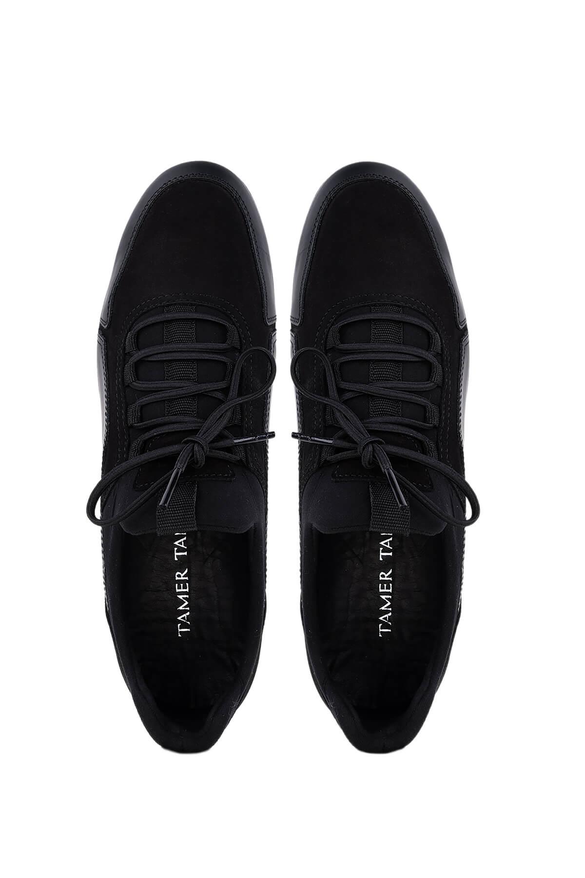  Tamer Tanca Erkek Hakiki Deri Siyah Nubuk Sneakers & Spor Ayakkabı