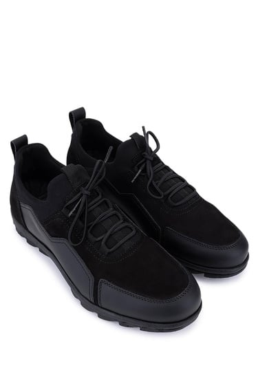  Tamer Tanca Erkek Hakiki Deri Siyah Nubuk Sneakers & Spor Ayakkabı