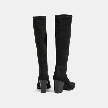  Kadın Siyah Kalın Topuklu Stretch Çizme