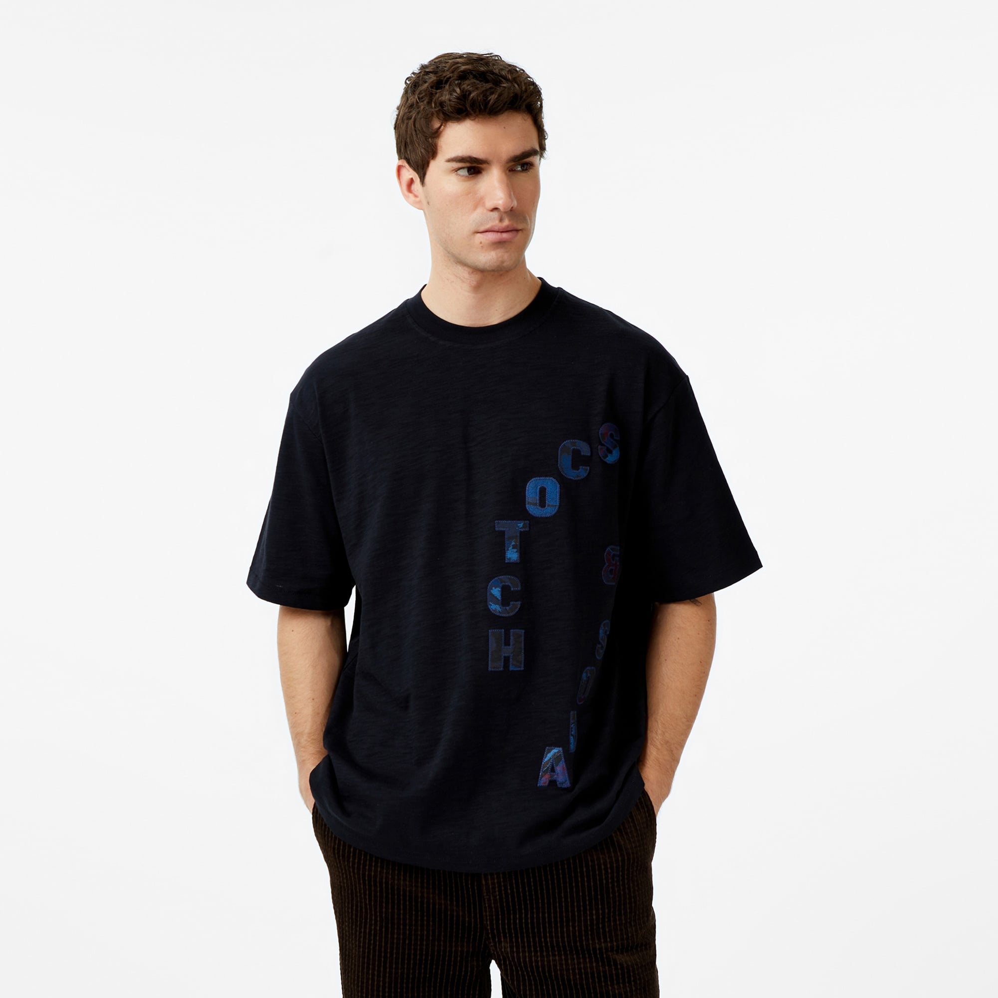 Scotch&Soda Loose Fit Applique Erkek Gri T-Shirt