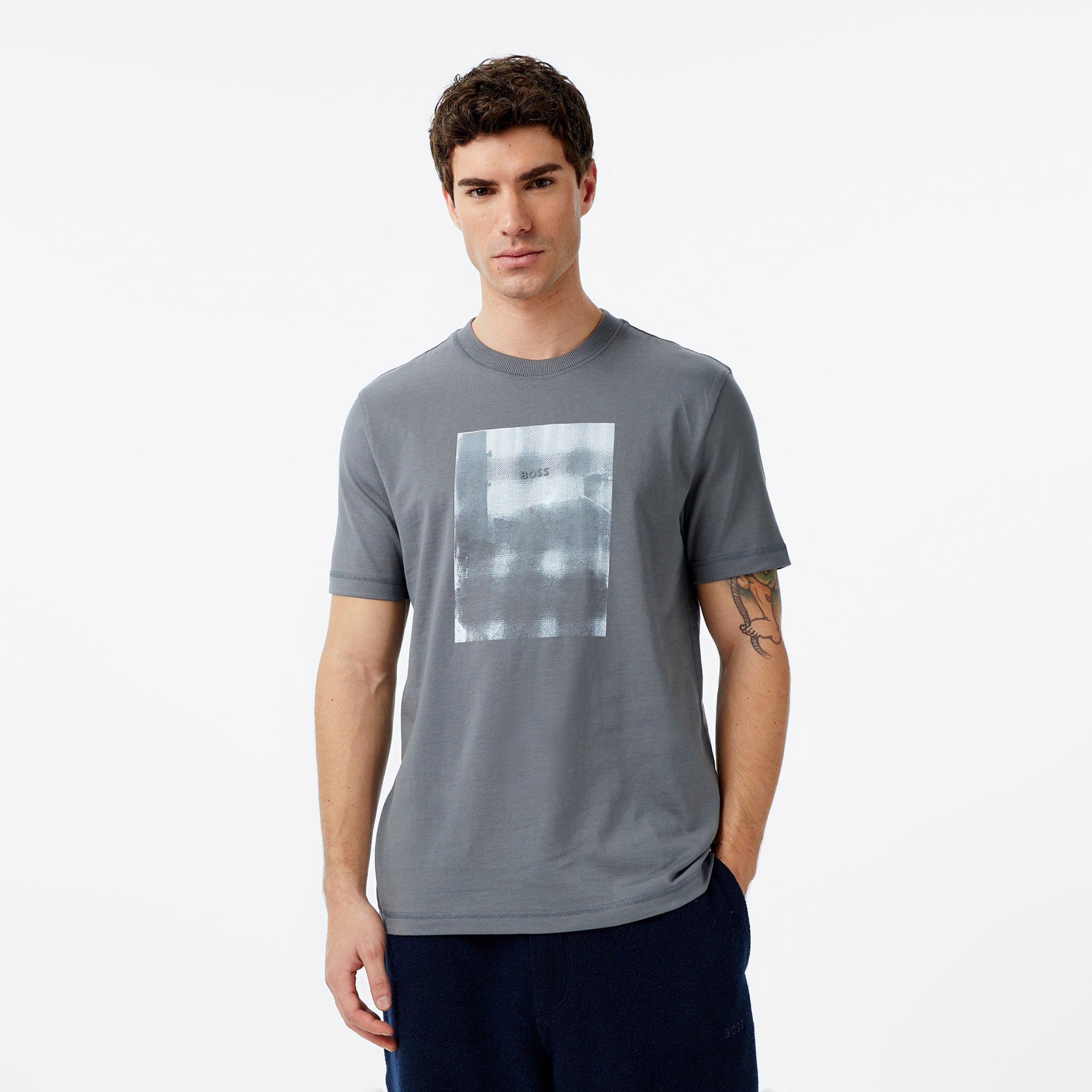  Boss Brokenice Erkek Gri T-Shirt