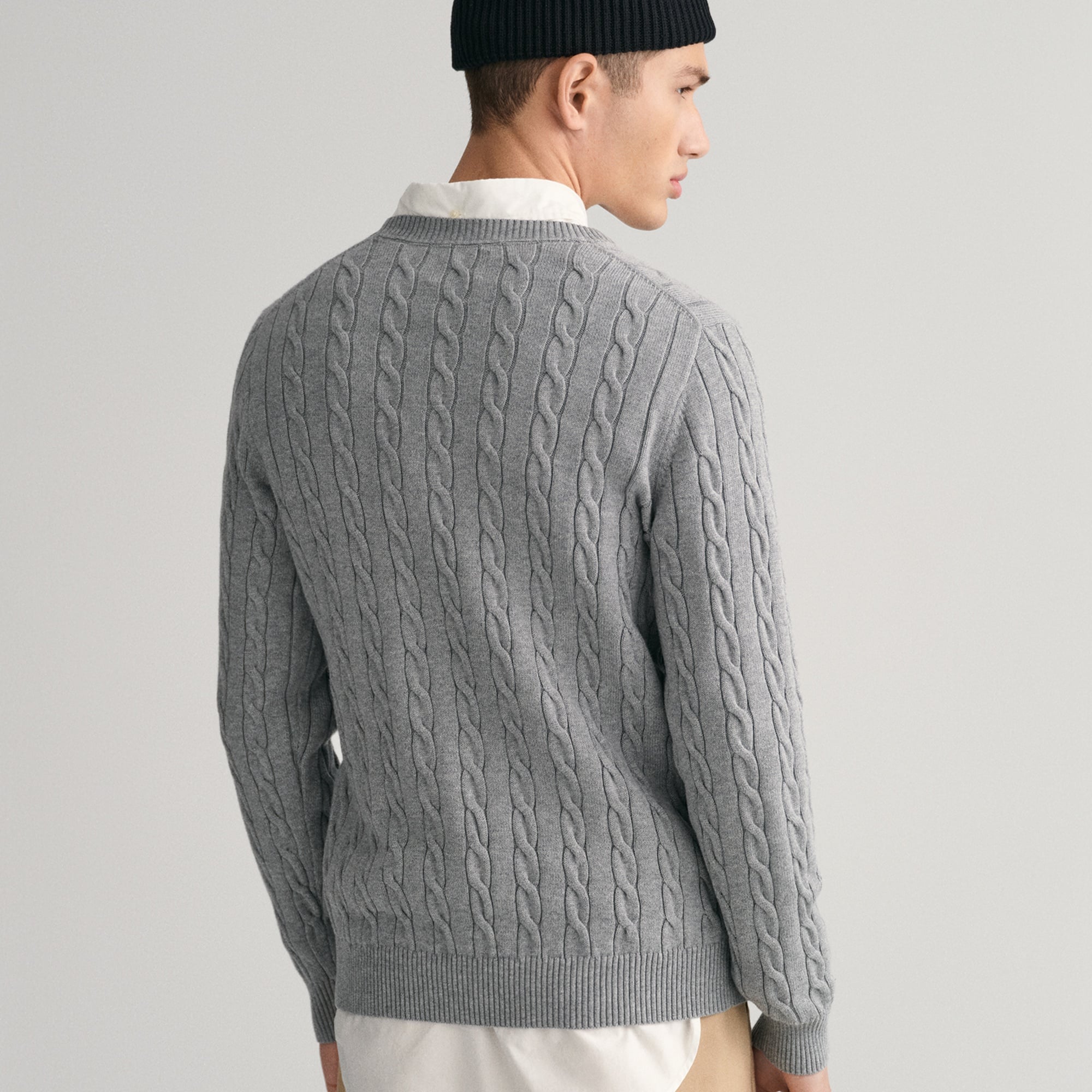 GANT Erkek Gri Regular Fit Bisiklet Yaka Örgü Kazak