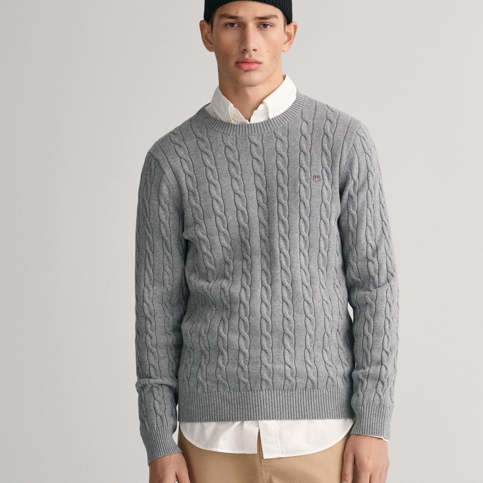 GANT Erkek Gri Regular Fit Bisiklet Yaka Örgü Kazak