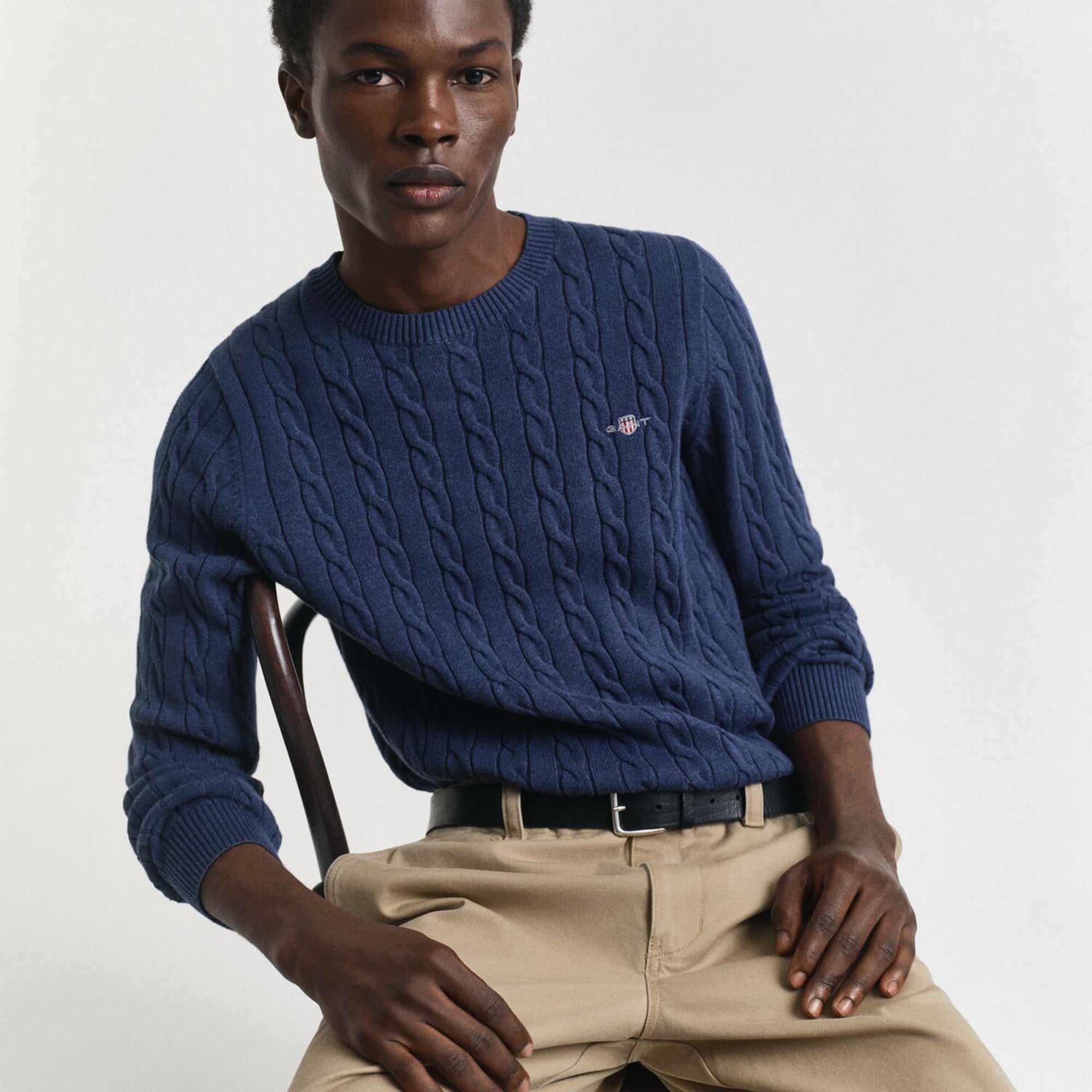 GANT Erkek Lacivert Regular Fit Bisiklet Yaka Örgü Kazak