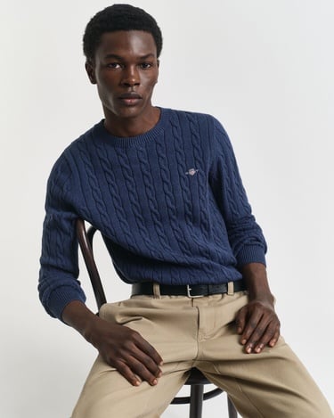  GANT Erkek Lacivert Regular Fit Bisiklet Yaka Örgü Kazak