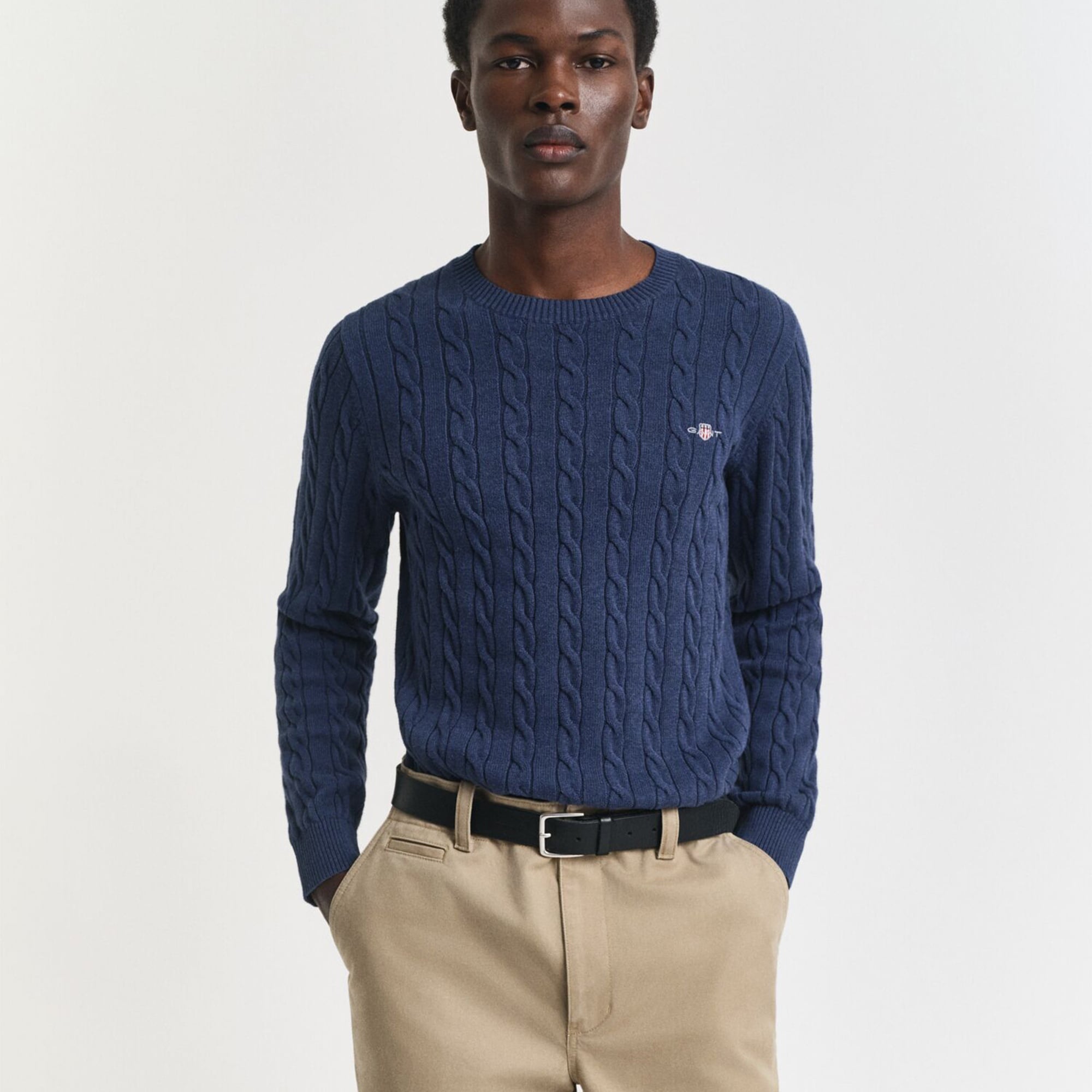 GANT Erkek Lacivert Regular Fit Bisiklet Yaka Örgü Kazak