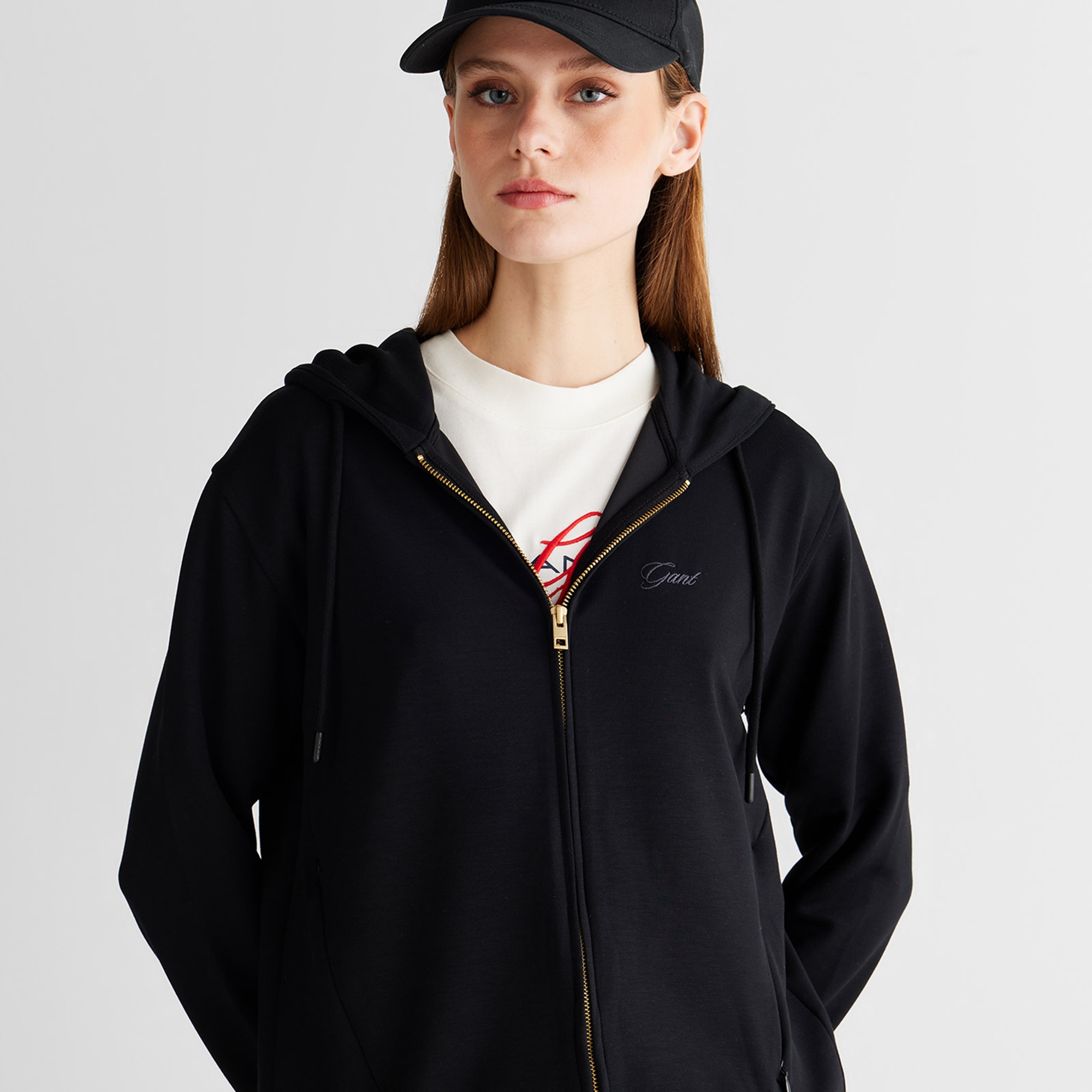 GANT Kadın Siyah Regular Fit Fermuarlı Sweatshirt